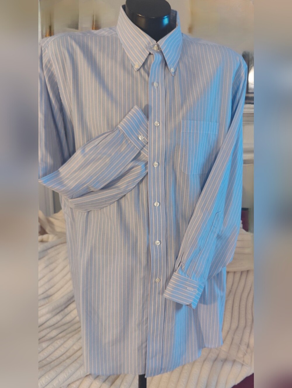 Brooks Brothers Madison Blue White Red Pinstriped Mens Dress Shirt 17 - 33